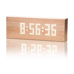 Svetlohnedý budík s bielym LED displejom Gingko Message Click Clock