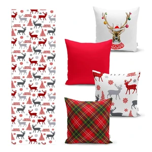 Súprava 4 vianočných obliečok na vankúš a behúň na stôl Minimalist Cushion Covers Christmas Ornaments