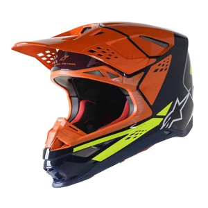 Moto přilba Alpinestars Supertech S-M8 Factory MIPS tmavá modrá/oranžová/žlutá fluo lesklá  XL (61-62)