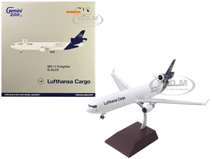 McDonnell Douglas MD-11F Commercial Aircraft "Lufthansa Cargo" White with Blue Tail "Gemini 200 - Interactive" Series 1/200 Diecast Model Airplane by