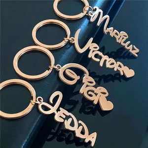 Custom Name Keychain Personalized Stainless Steel Pendant Keychains for Women Men Customized Nameplate Keyring Jewelry Gifts