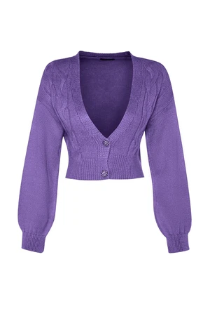 Trendyol Purple Crop Miękki kardigan z dzianiny teksturowanej