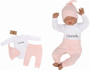 Z&amp;Z 3-dílná soupravička body, tepláčky a čepička Loved  - bílo/růžová, vel. 62 (2-3m)