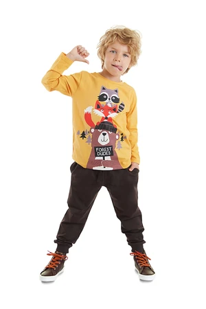 Denokids Forest Boys Kids Mustard T-shirt Brown Pants Suit