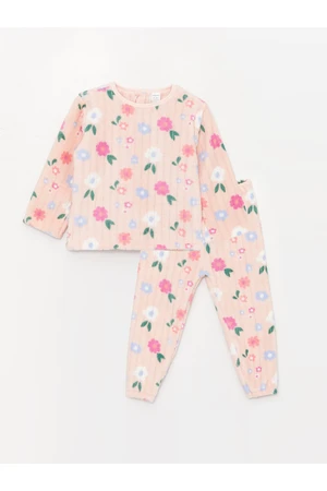 LC Waikiki Crew Neck Long Sleeve Patterned Plush Baby Girl Pajamas Set