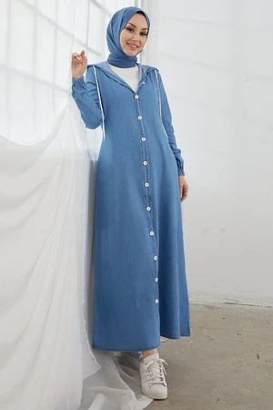 InStyle Meridia Hoodie and Buttoned Jeans Abaya - Light Blue