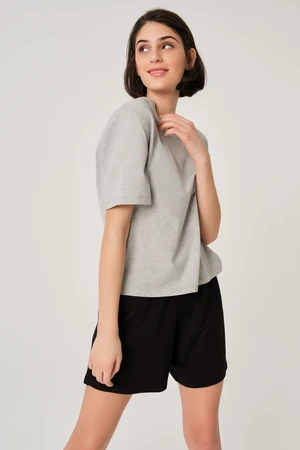 Dagi Women's Gray Melange Modal Padded Short Sleeve T-shirt.