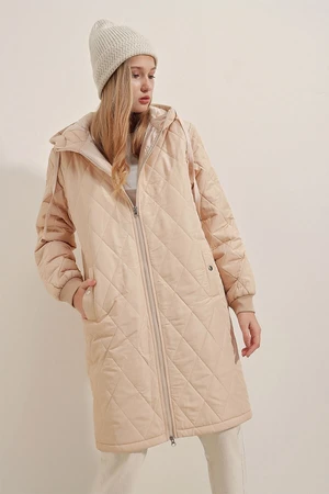 Bigdart 5138 Quilted Long Puffer Jacket - Beige