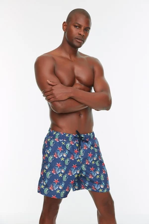 Trendyol Navy Blue Men's Printed Standard Size Swimwear with Sea Shorts