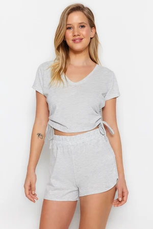 Trendyol Grey Drawstring T-shirt-Shorts Knitted Pajama Set