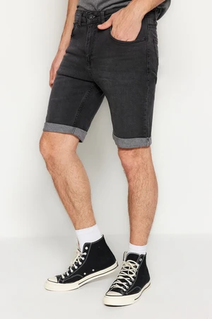 Trendyol Men's Comfortable Zippered Denim Anthracite Skinny Fit Destroyed Shorts & Bermudas