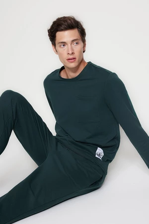 Trendyol Green Regular Fit Label Detailed Knitted Pajamas Set