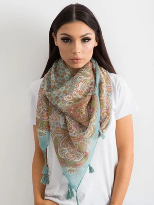 Scarf with fringes and mint print