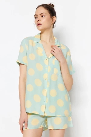 Trendyol Green Polka Dot Viscose Shirt-Short Woven Pajamas Set