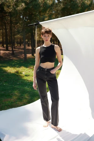 Trendyol Black More Sustainable High Waist Long Straight Jeans