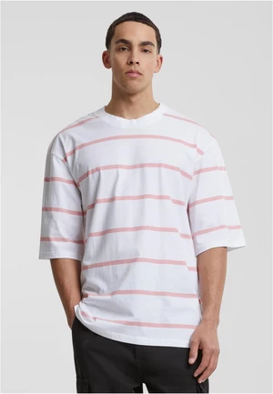 Men's striped T-shirt with oversized sleeves white/pink