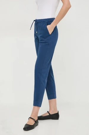 Kalhoty Max Mara Leisure dámské, tmavomodrá barva, jednoduché, high waist, 2416131058600