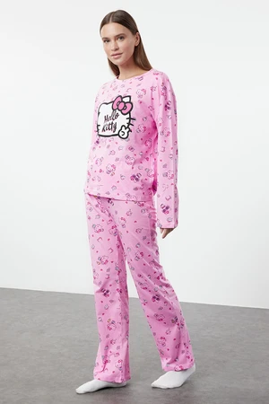 Trendyol Hello Kitty Licensed Pink 100% Cotton Knitted Pajama Set