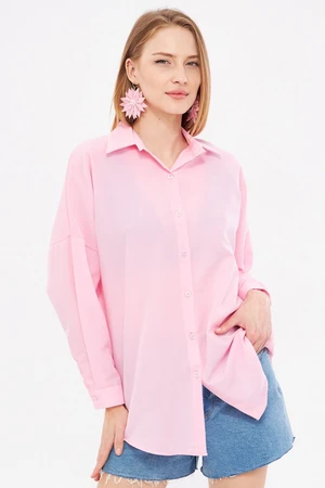 armonika Women's Dust Pink Oversize Long Basic Shirt