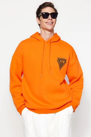 Trendyol Orange Oversize/Wide Cut Printed Fleece Inside/Warm Sweatshirt