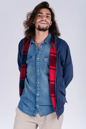 Tommy Jeans Bunda - TJM REVERSIBLE PLAID JACKET modrá