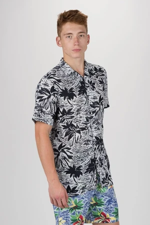 Košeľa - TOMMY HILFIGER HAWAIIAN PRINT SHIRT S/S bielo-čierna