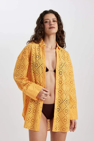 DEFACTO Fall in Love Cotton Yellow Beach Shirt