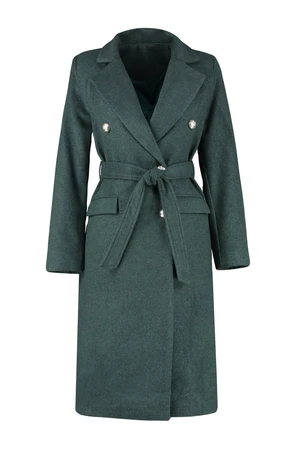 Trendyol Khaki Fitted Belted Gold Buttoned Long Wool Cashmere Coat