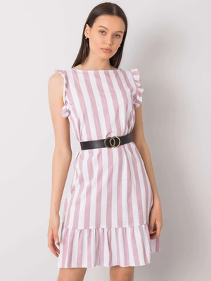 Dark pink striped dress with ruffles