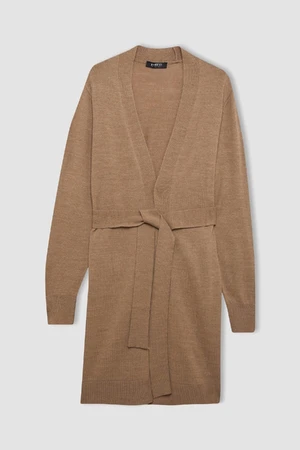 DEFACTO Regular Fi Basic Plain Belted Long Knitted Cardigan