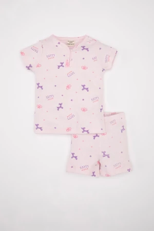 DEFACTO Baby Girl Dog Printed Short Sleeve Shorts Ribbed Camisole Pajama Set