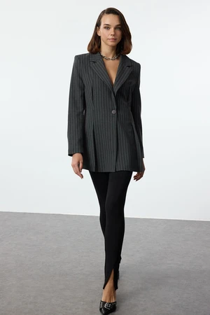 Trendyol Grey Striped Premium Polyviscose Blazer Jacket