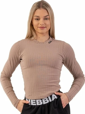 Nebbia Organic Cotton Ribbed Long Sleeve Top Marrón S Camiseta deportiva