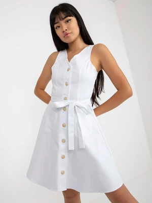 White flowing denim dress with tie