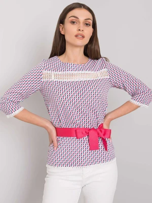 White and pink blouse with colorful patterns