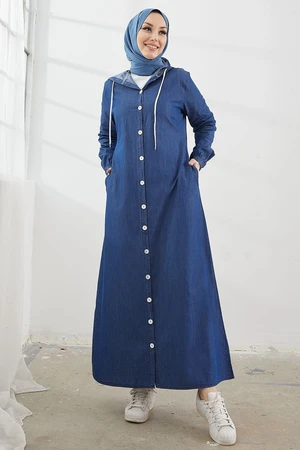 InStyle Meridya Hoodie and Buttoned Jeans Abaya - Dark Blue