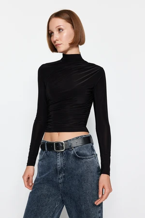 Trendyol Black Shirred Knit Blouse