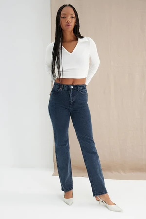 Trendyol Midnight Blue High Waist Long Comfort Straight Jeans