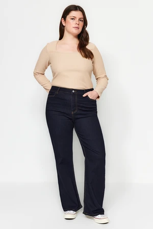 Trendyol Curve Dark Blue High Waist Flare Jeans