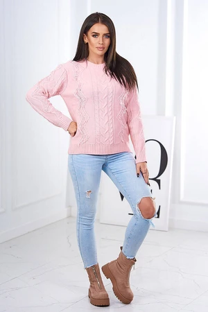 Sweater with braided weave powder pink