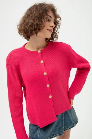 Lafaba Women's Fuchsia Gold Buttoned Wadding Cardigan