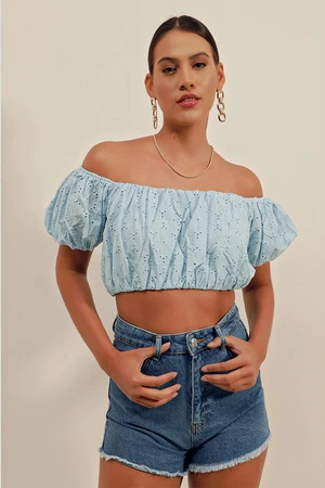 Bigdart 0481 Scalloped Strapless Blouse - Blue