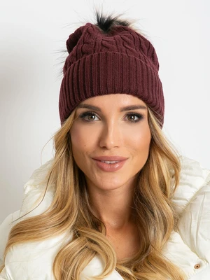 Burgundy hat with fur pompom