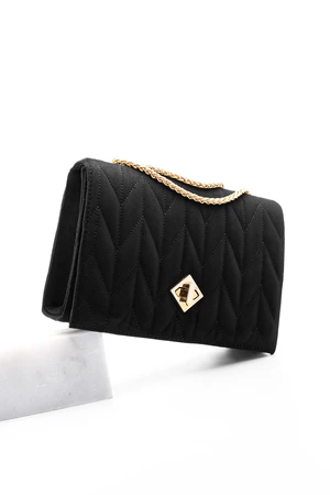 Marjin Women's Gold Color Chain Shoulder Bag Delbin black Suede