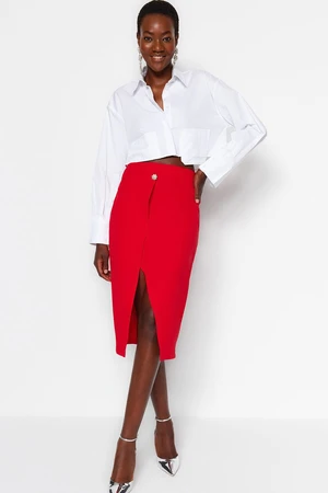 Trendyol Red Double Breasted Detail Buttoned Front Woven Skirt