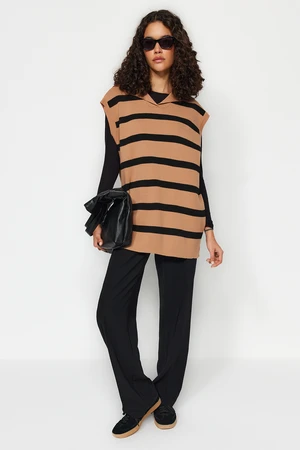 Trendyol Black Marine Neck Striped Knitwear Sweater