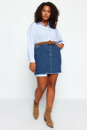 Trendyol Curve Dark Blue Pocket Detailed Denim Skirt