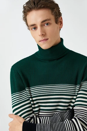 Koton Basic Knitwear Sweater Turtleneck Color Block Slim Fit.