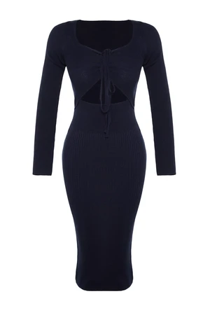 Trendyol Navy Blue Midi Knitwear Window Cut/Out Dress