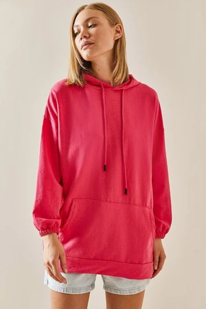 XHAN Fuchsia Kangaroo Oversized Hoodie with Pockets Sweatshirt